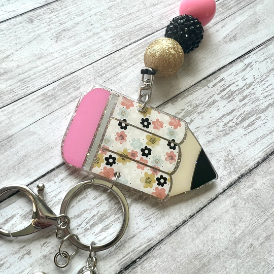 Custom Teacher Lanyard, Pencil Glitter Id Holder, Badge Gift