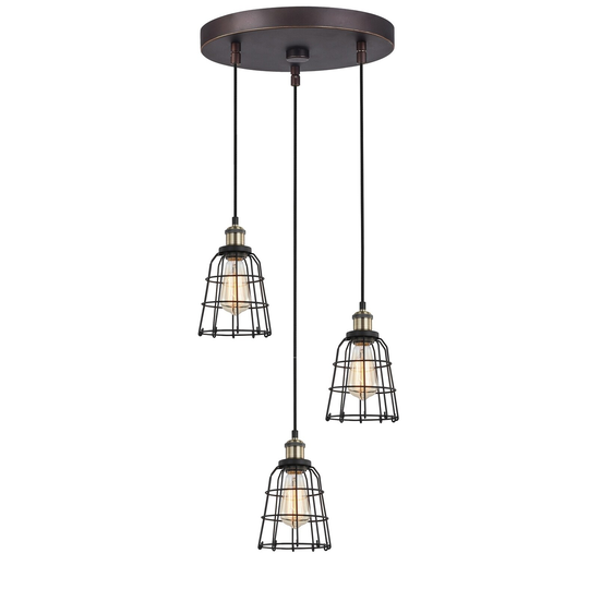 Woodbridge Lighting 18324ABZWL-SW106BK Fulton Multi-light Wire Cage Cluster Pendant w/ ST64 Bulb
