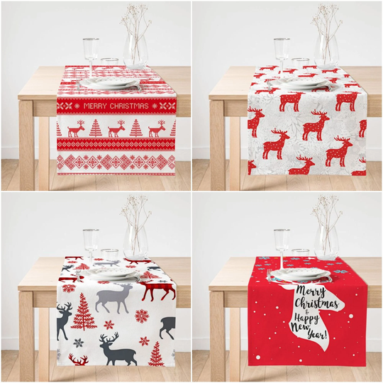 Christmas Table Runner|Winter Trend Top|Merry Christmas, Happy New Year Decor|Farmhouse Style Tablecloth|Christmas Kitchen Decor