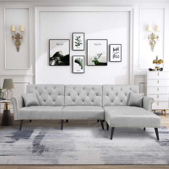 Velvet Convertible Tufted Sleeper Corner Sectional Sofa Bed