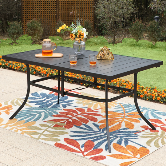 Sophia & William Metal Patio Dining Table Black Rectangular Outdoor Table with Steel Slat Top
