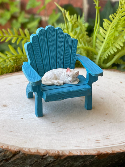 Miniature Adirondack Chair, Fairy Garden Accessory, Miniature White Cat, Beach Garden Minis, Accessories, Items Sold Separately Or As Set