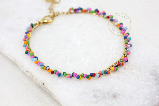 Colorful Seed Bead Bracelet With Gold Chain, Chain Braided/Please Ask For Wholesale Prices Sbb-06