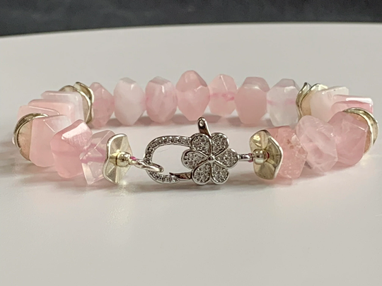 Rose Quartz Bracelet, Natural Stretch Crystal Gemstone Pink Bracelet