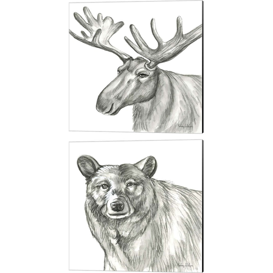 Kelsey Wilson 'Watercolor Pencil Forest (Moose & Bear)' Canvas Art (Set of 2)