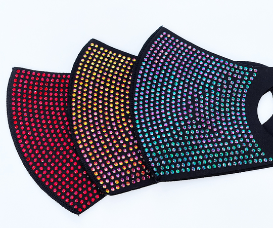 Colorful Rhinestone Face Mask - Single Layer, Comfortable With Fitted Cloth Ear Loops Red, Phoenix, Or Dragon Colors Full Half Cover
