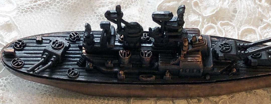 Vintage Copper Bronz Heavy Metal Ship Pencil Sharpener With Moving Tanks On Top Deck Almost 5" Long