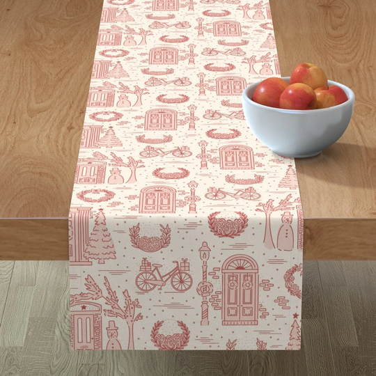 Modern Toile Table Runner - A Festive Stroll By Carysmula Pink Cream Cityscape Cotton Sateen Spoonflower