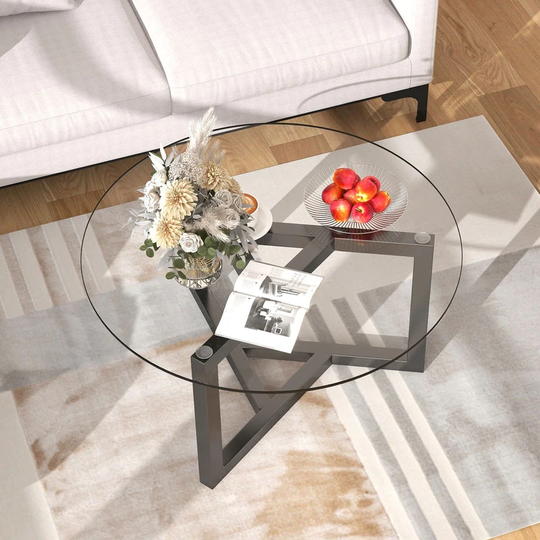 TiramisuBest Round Glass Coffee Table with Tempered Glass Top