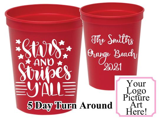 One Color Personalized Custom 16Oz Stadium Cup-4Th Of July Party Cups-Fourth Cups Cups-Patriotic