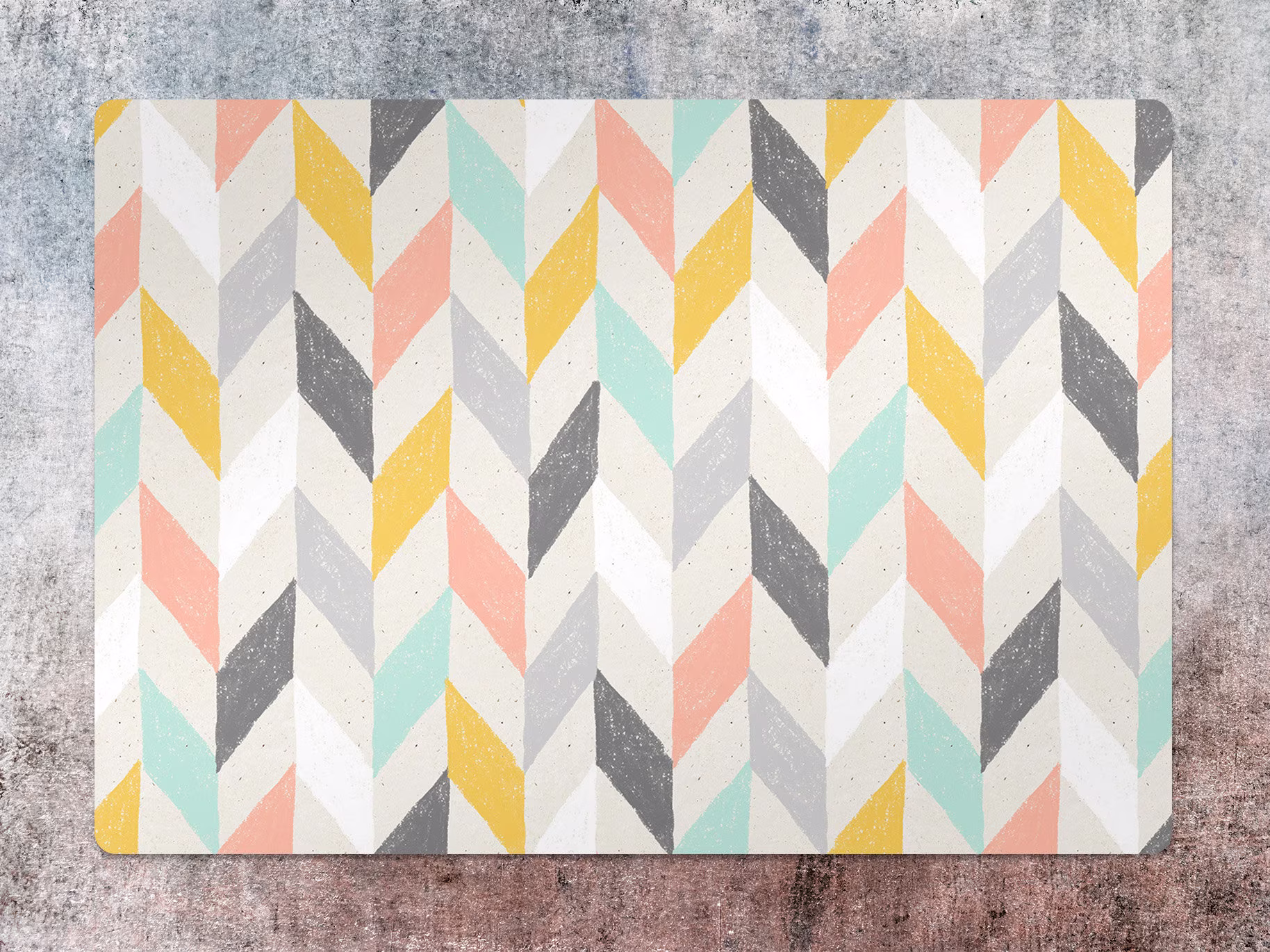 Pastel Chevron Chair Mat, Yellow Vinyl Floor Warm Gray Protective Art Deco Splat Pad, Decorative Comfort Mat