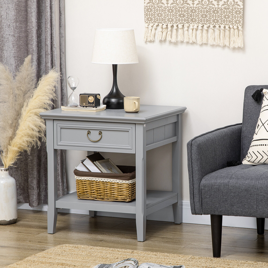 Retro Side Table, End Table with Storage Drawer and Open Shelf for Living Room, Bedroom