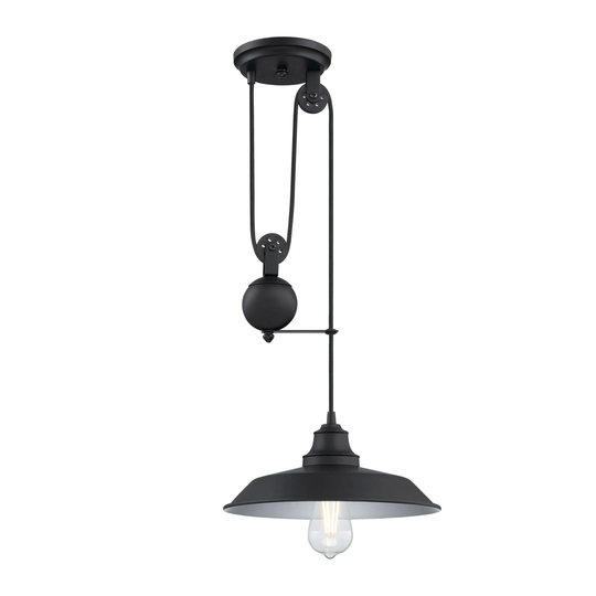 Westinghouse Lighting Iron Hill One Light Indoor Pulley Pendant, Matte Black Finish - 1-Light