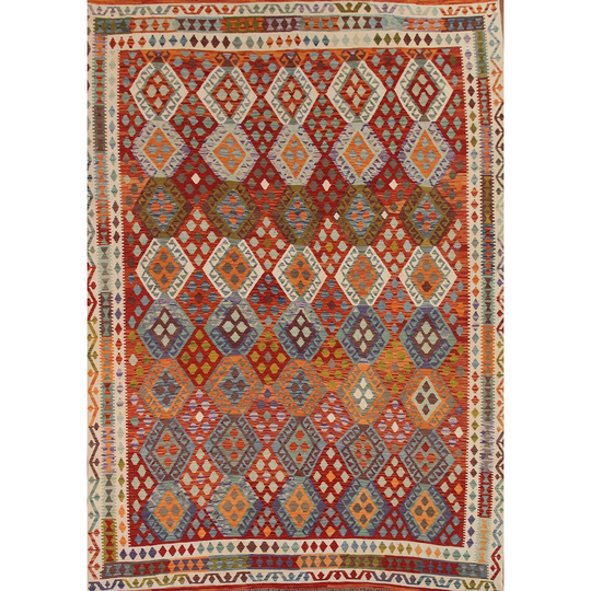 Reversible Multi-Color Kilim Geometric Area Rug Hand-woven Wool Carpet - 10'2"x 12'8"