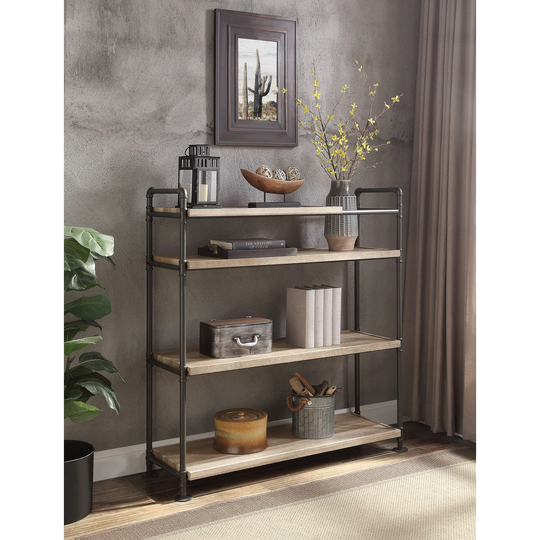 ACME Brantley Bookshelf with 4 Shelves in Oak and Sandy Black