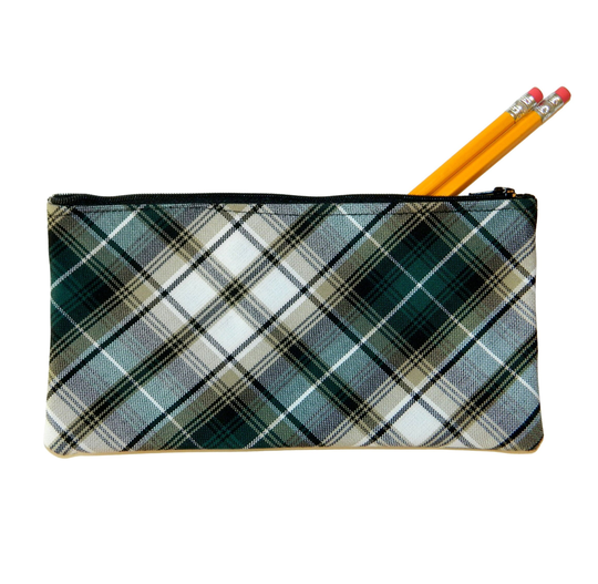 Hunter Green & Khaki Plaid Pencil Case - School Uniform Plaid, Lunch Box, Backpack, And