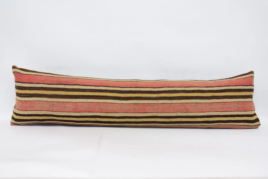Turkish Kilim Pillow, Personalized Gift, Pillow Cases, 12x48 Red Striped Covers, Office Chair Cushion Case, 127