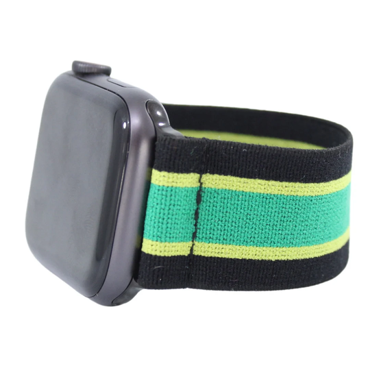 Elastic Watch Band For Apple - All Series | Models 1 8, Se, Ultra Black Green White Stripe