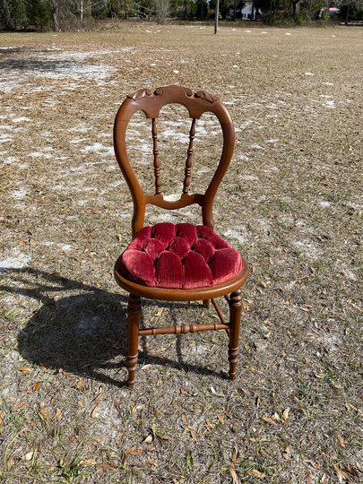 Vintage Wood Chair, Antique Tufted Velvet Carved Chair, Victorian Decor, Side Boudoir Farmhouse
