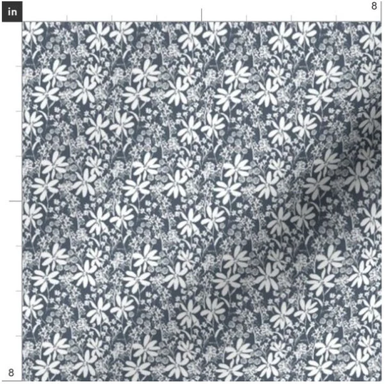 Navy Daisy Lace Fabric By The Yard | Floral Blossom Flowers Daisies Made To Order Organic