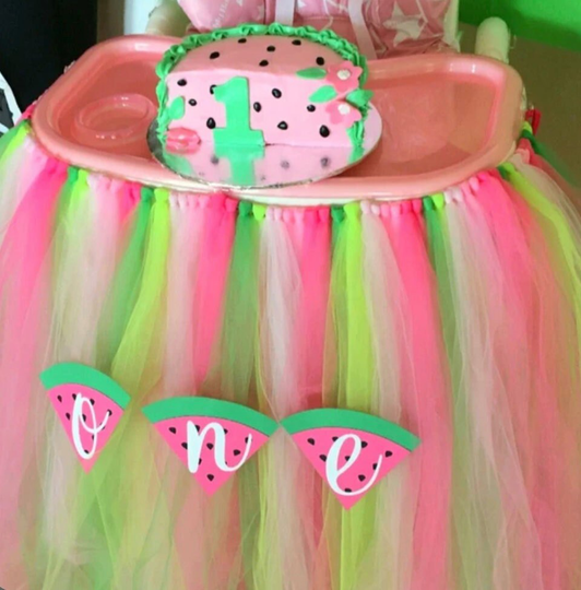 Watermelon High Chair Tutu, Any Colors Girls First Birthday Highchair Banner, Our Sweet Girl 1st Smash Cake Photo