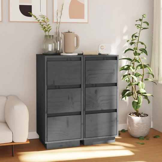 Sideboards 2 pcs Gray 12.6"x13.4"x29.5" Solid Wood Pine
