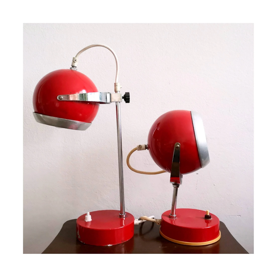 Pair Of Space Age Eyeball Table Lamps // Red Made in Yugoslavia 1970S