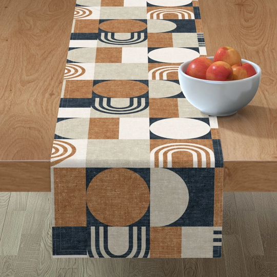 Modern Geometric Table Runner - Aria Patchwork By Littlearrowdecor Cream Rust Taupe Coordinate Cotton Sateen Spoonflower