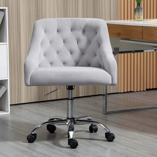 CTEX Height Adjustable Velvet Swivel Office Chair with Soft Seat and Golden Base