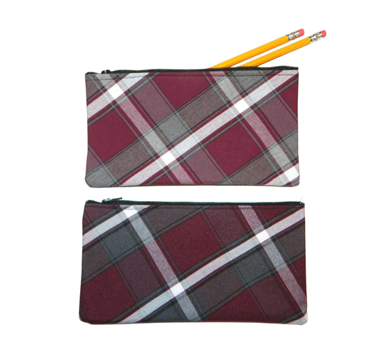 Burgundy & Gray Plaid Pencil Case - 91, School Backpacks, Backpack, Lunch Box, & Plaid, Maroon