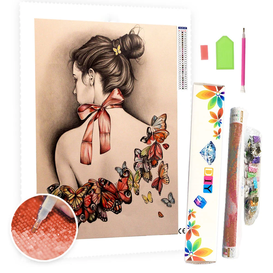 5D Diy Square Round Diamond Painting Kit Full Drill-Butterfly Girl-Diy By Number Rhinestone Pasted For Home Wall Decor