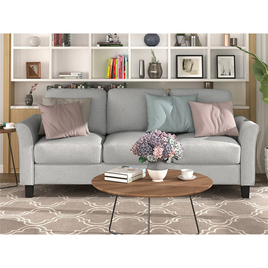 3-Seat Sofa Living Room Linen Fabric Sofa (Light Gray)
