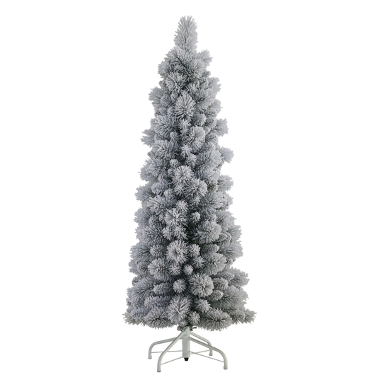4.5' Pre-Lit Pencil Green Flocked Artificial Christmas Tree, Unlit - 4.5 Foot