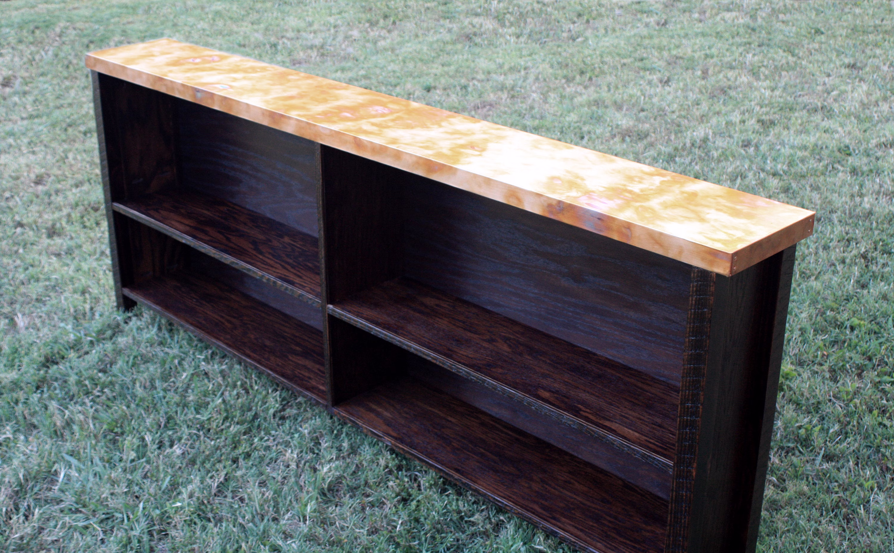 Copper Buffet. Wine & Spirit Credenza. Liquor Storage Cabinet. Sideboard. Dark Brown Finish. 76W X 10D 30T