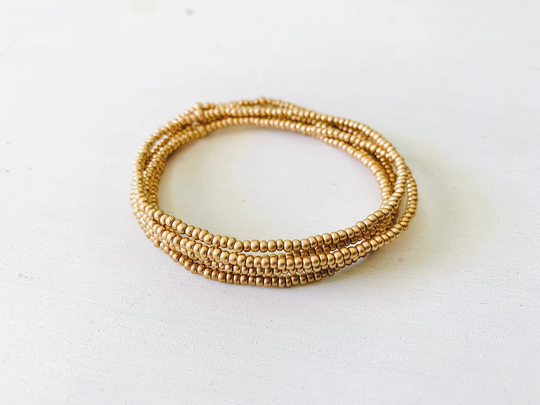 Minimalist Beaded Bracelet, Seed Bead Gold Dainty Stretch Small Stacking Bracelets