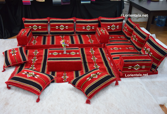 L Shaped Black Red Oriental Floor Seating Sofa Fabric Cushions Turkish Arabic Majlis Rug Home Decor Moroccan Furniture Living Room Set