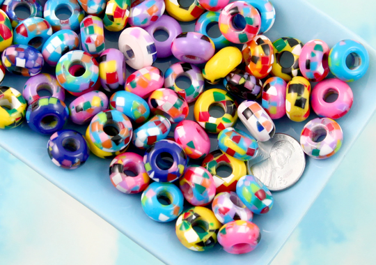 Colorful Resin Beads - 13mm Large Hole Confetti Rondelle Wide Euro Style Super High Quality 30 Pcs Set