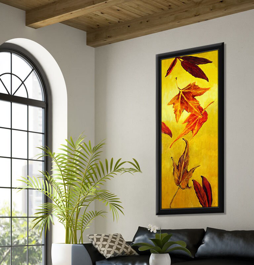 Large Vertical Art, Leaf Fall Color Print, Tall Landscape Contemporary Autumn Leaves Wall Long Art