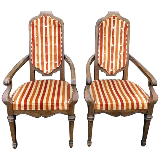 Pair Of Hollywood Regency Velvet Arm Chairs By Heritage