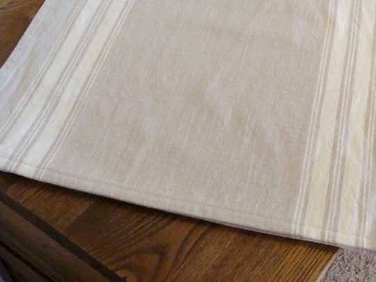 Striped Cotton Table Runner - Flax & Natural Grain Sack Stripe Home Decor Cottage Farmhouse