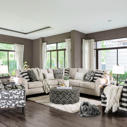 Furniture of America Hem Contemporary Ivory Sectional Sofa