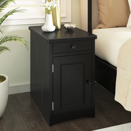 Nightstand, Livingroom End Table Side Table with USB Ports and One Multifunctional Drawer with cup holders, Espresso