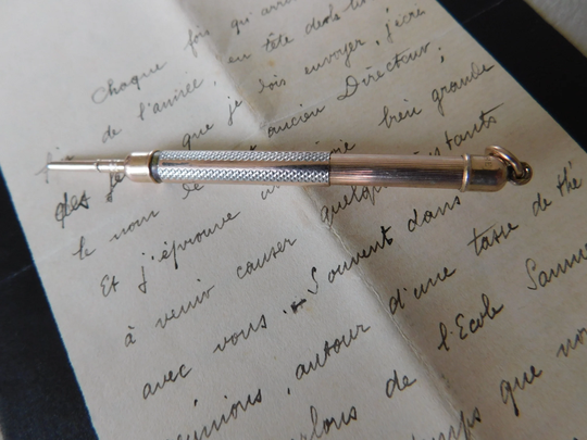French Sterling Silver & Rose Gold Plated Chatelaine Or Fob Pencil A.w. Faber