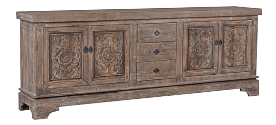 Natural Brown With Light Distressed Finish 4 Door Sideboard Media Console By Terra Nova Designs Los Angeles