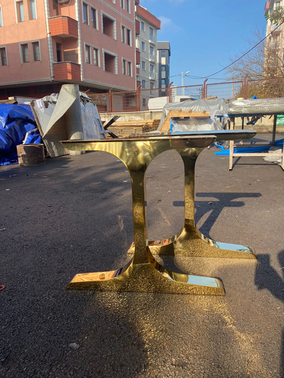 Custom Steel Shiny Gold Table Legs, Metal Brass T Shape Black Dining Desk Base