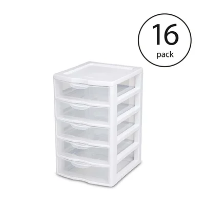 Sterilite Clearview Small Plastic 5 Drawer Desktop Storage Bin System