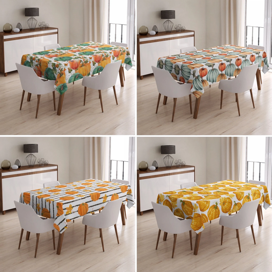 Pumpkin Tablecloth, Autumn Table Cover, Kitchen Linens, Dining Room Decor, Orange & Green Farmhouse Thanksgiving Gift