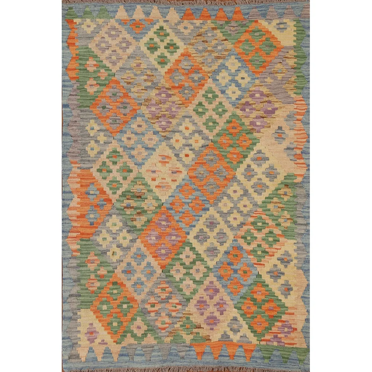 Reversible Multi-Color Kilim Rug Hand-woven Wool Carpet - 3'4" x 4'8"