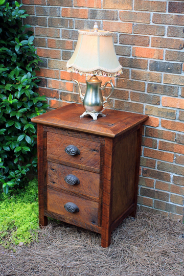 Bedside Table with Drawers. Rustic Table. 3 Drawer End Side 21"W X 18"D 28"T. Dark Honey Brown Finish