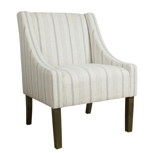 Fabric Upholstered Wooden Accent Chair with Stripe Pattern and Swooping Armrests, Multicolor